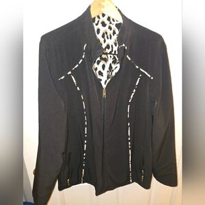 Women's Reversable Black Jacket with Leopard Print And Gold Accents